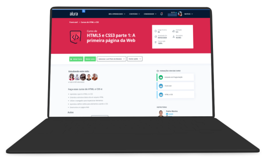 Notebook com a página do curso HTML5 e CSS3 da Alura